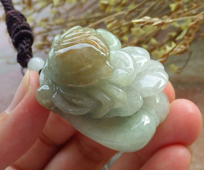 Certified Red Green Burma 100% Natural A Jade jadeite pendant Crab Ruyi Coin Necklace 八方来财 575409 TN