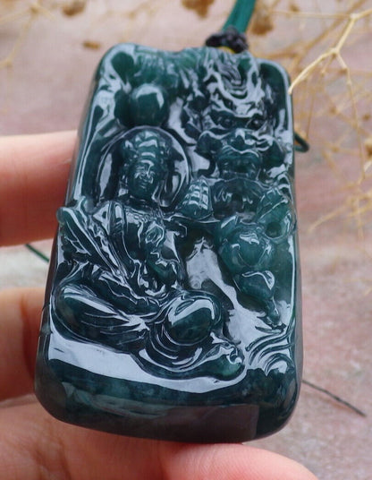 Certified Icy Green Burma 100% Natural A Jade jadeite Pendant Guanyin Kwan Yin Dragon Bead Necklace 观音 636916  TN