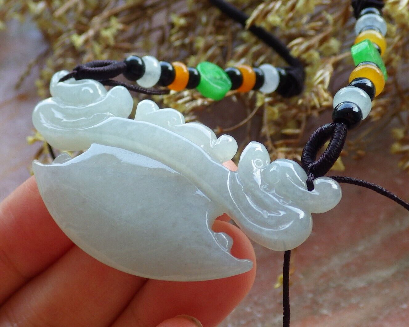 Certified Pale Lavender Green 100% Natural A Jade jadeite Pendant Dragon Axe Necklace 龙斧头 530012  TN