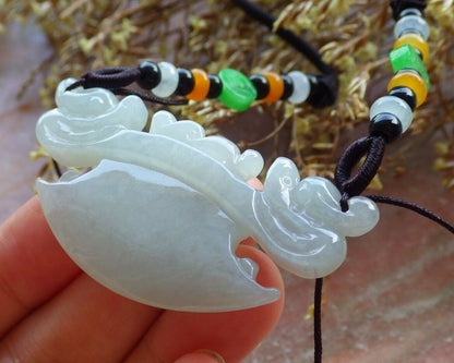 Certified Pale Lavender Green 100% Natural A Jade jadeite Pendant Dragon Axe Necklace 龙斧头 530012  TN