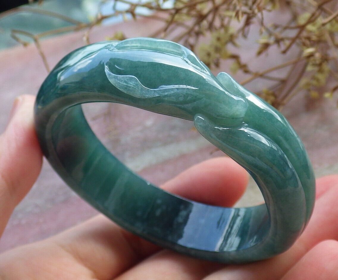 Certified Icy Green Burma 100% Natural A JADE Jadeite  Fox Bangle Bracelet 53 mm 手镯 632722  TN