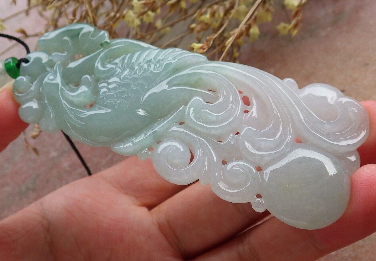 Certified Icy Green Burma 100% Natural A Jade jadeite Pendant Phoenix Frog Toad Ruyi Necklace 凤凰 575148 TN