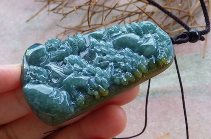 Certified Green Yellow 100% Natural A Jade jadeite Landscape painting Tree Necklace 山水画 529705  TN