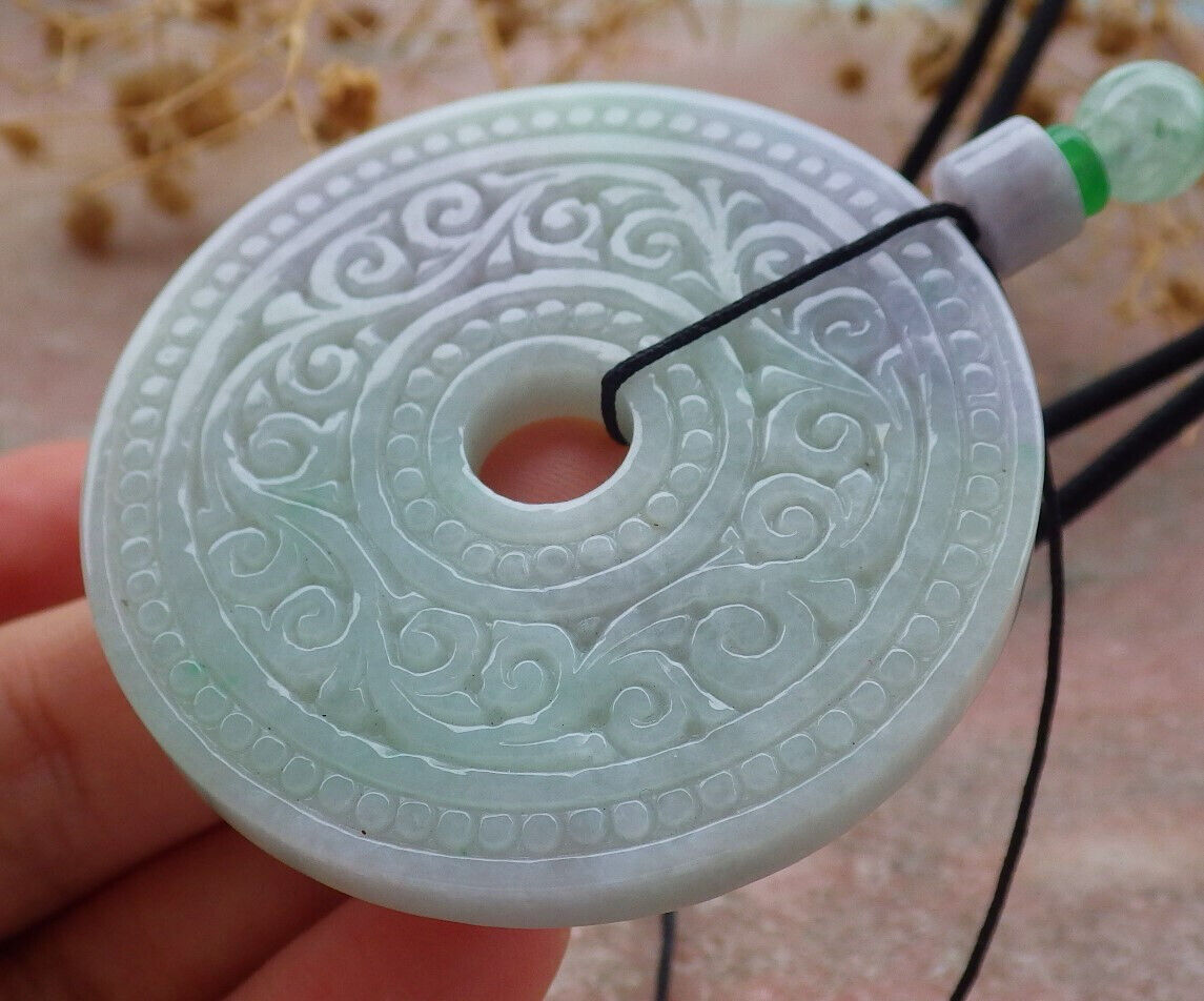 Certified Lavender Green Burma 100% Natural A Jade jadeite Pendant Ruyi Circle Necklace 平安扣 636779  TN