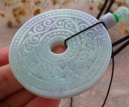 Certified Lavender Green Burma 100% Natural A Jade jadeite Pendant Ruyi Circle Necklace 平安扣 636779  TN