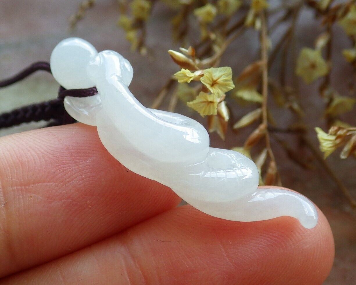 Certified Icy White 100% Natural A Jade jadeite pendant Snake Money Coin Bead Necklace 蛇 529972  TN