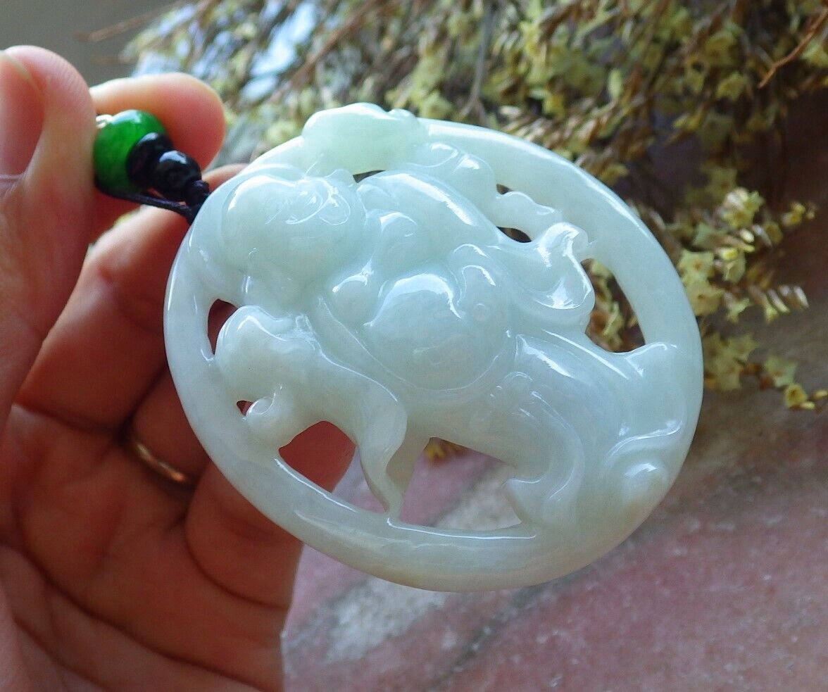 Certified Green 100% Natural A Jade jadeite pendant Happy Buddha God Ruyi Necklace 开心佛 523984  TN