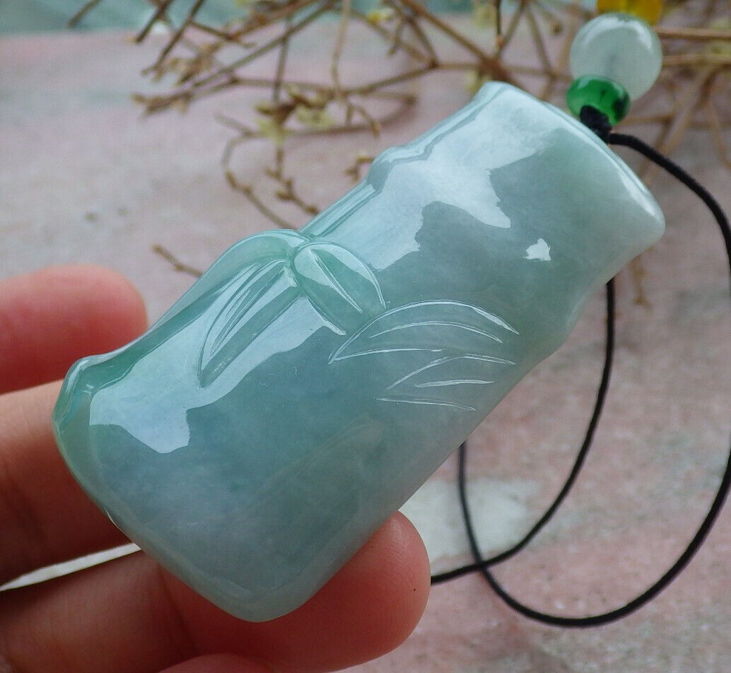 Certified Green Burma 100% Natural A Jade jadeite pendant Bamboo Necklace 富贵竹 635259  TN