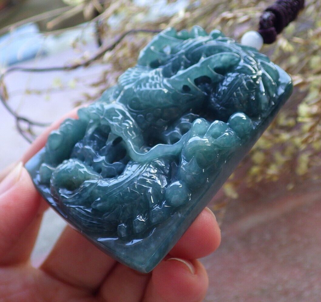 Certified Icy Green Burma 100% Natural A Jade jadeite Pendant Dragon Bead 生意兴隆 574895 TN