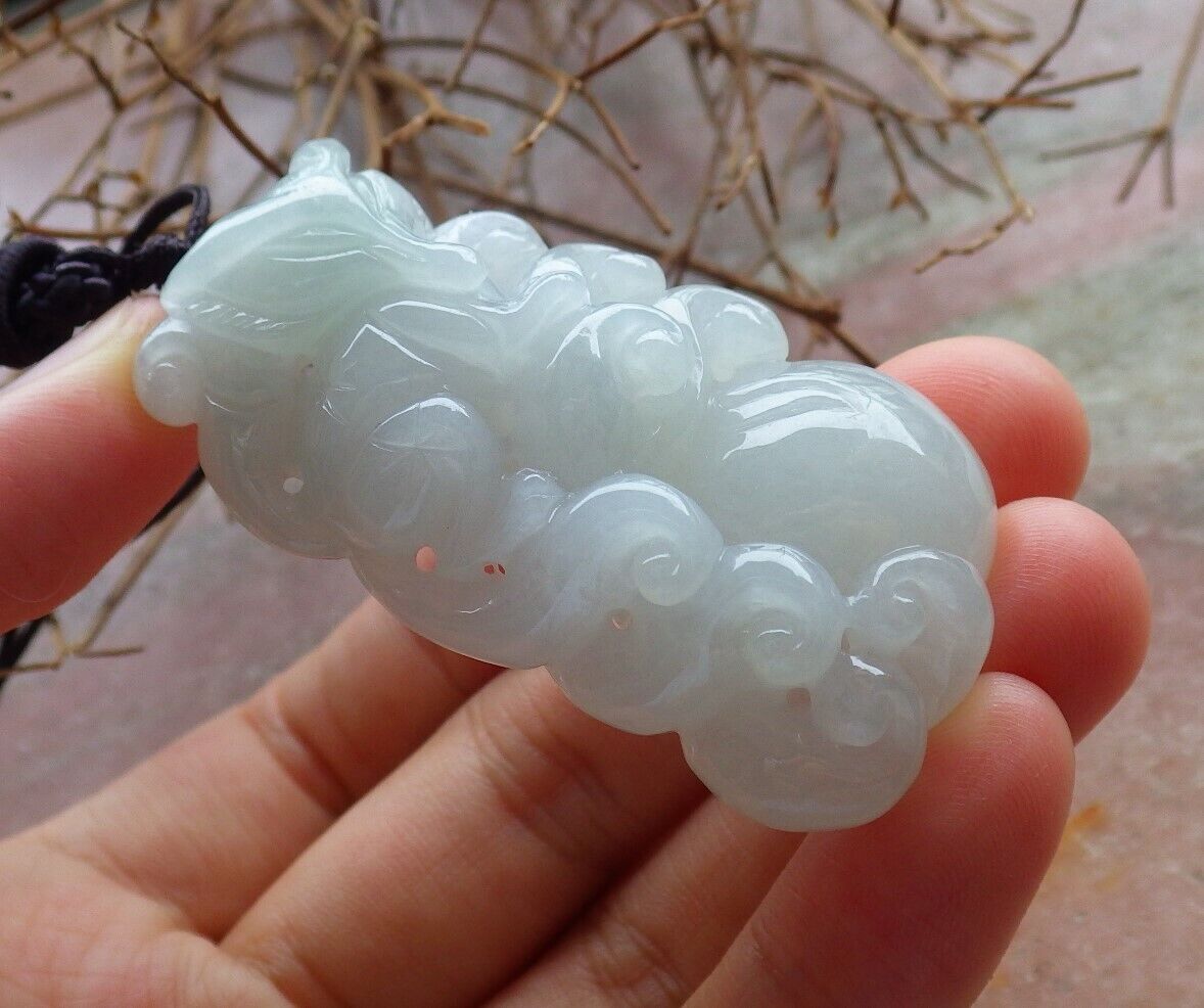 Certified Icy Pale Green 100% Natural A Jade jadeite Pendant Fox Lotus Flower Ruyi Coin Necklace 狐狸 528888  TN