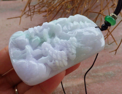 Certified Green Pale Lavender 100% Natural A Jade jadeite Landscape painting Tree Necklace 山水画 521223  TN