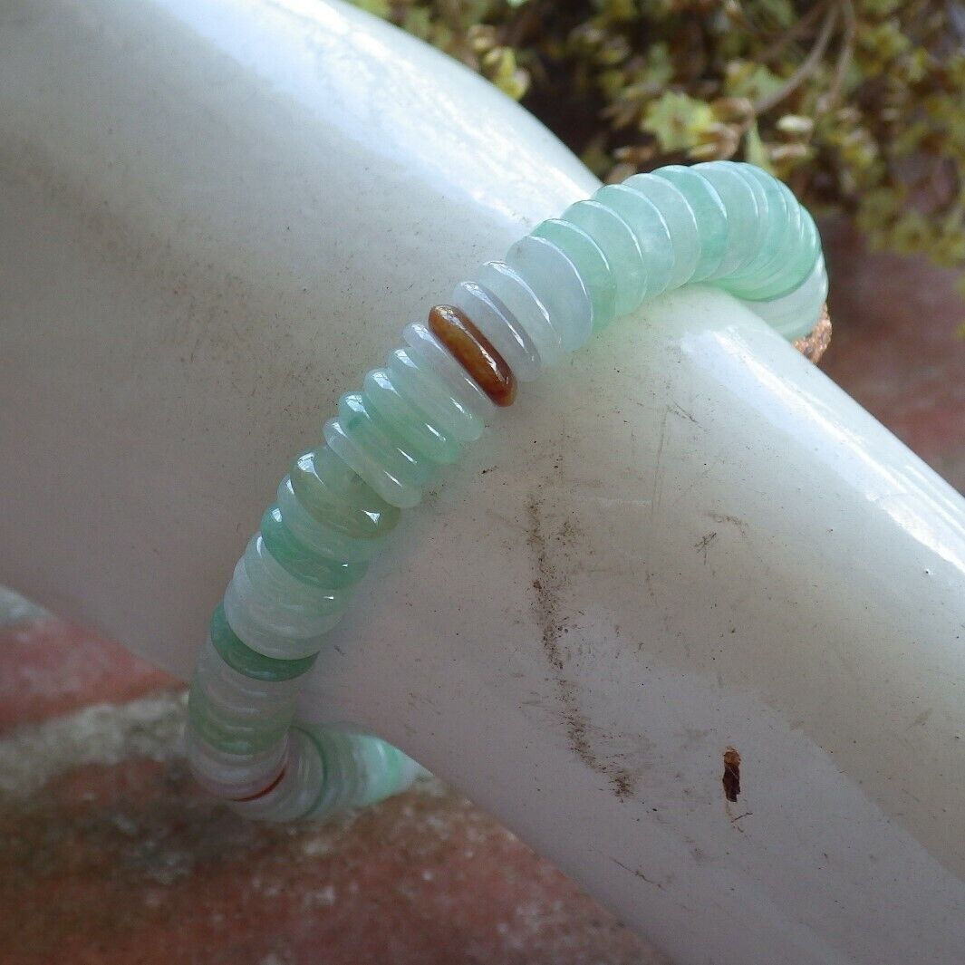Certified Yellow Green Pale Lavender 100% Natural A JADE Jadeite Bead Beads Bangle Circle Bead Beads Bangle Bracelet 平安扣手链 524567  TN