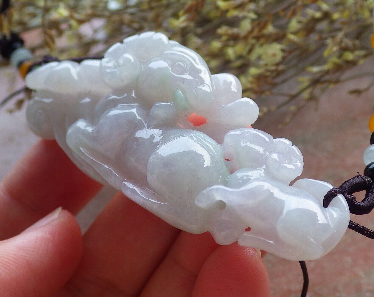 Certified Green Pale Lavender Burma 100% Natural A Jade jadeite pendant Sheep Ruyi Coin Necklace 喜气洋洋 574602 TN