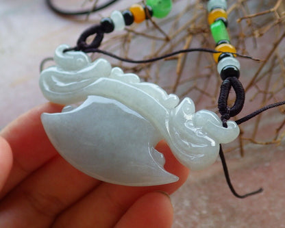 Certified Pale Lavender Green 100% Natural A Jade jadeite Pendant Dragon Axe Necklace 龙斧头 530054  TN