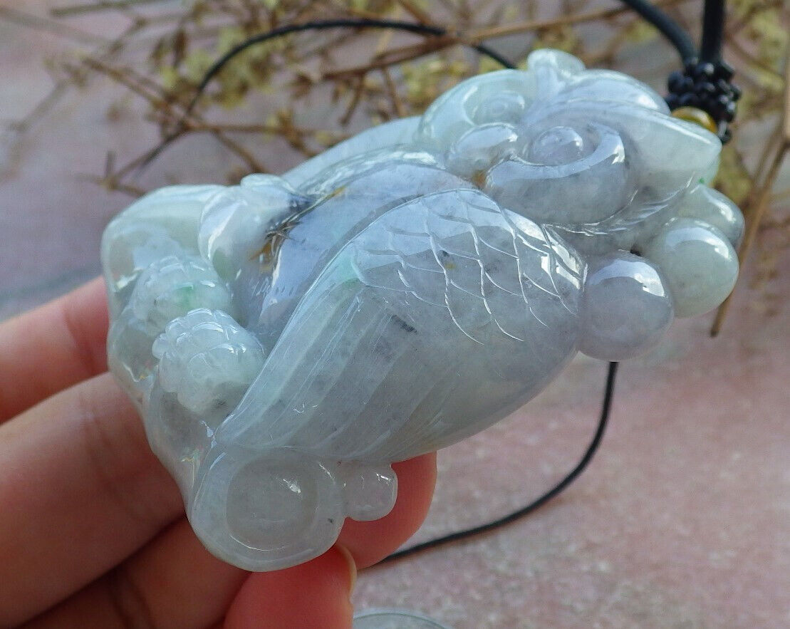 Certified Green Yellow Pale Lavender Burma 100% Natural A Jade jadeite Pendant Owl Coin Bamboo Necklace 猫头鹰 632911  TN