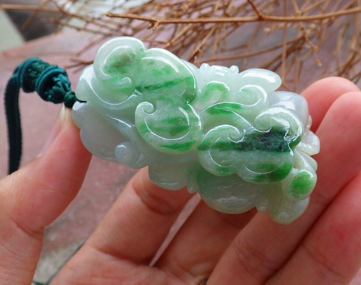 Certified Green 100% Natural A Jade jadeite Pendant Bat Peach Lotus Flower Ruyi Necklace 蝙蝠 525591  TN