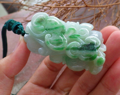 Certified Green 100% Natural A Jade jadeite Pendant Bat Peach Lotus Flower Ruyi Necklace 蝙蝠 525591  TN