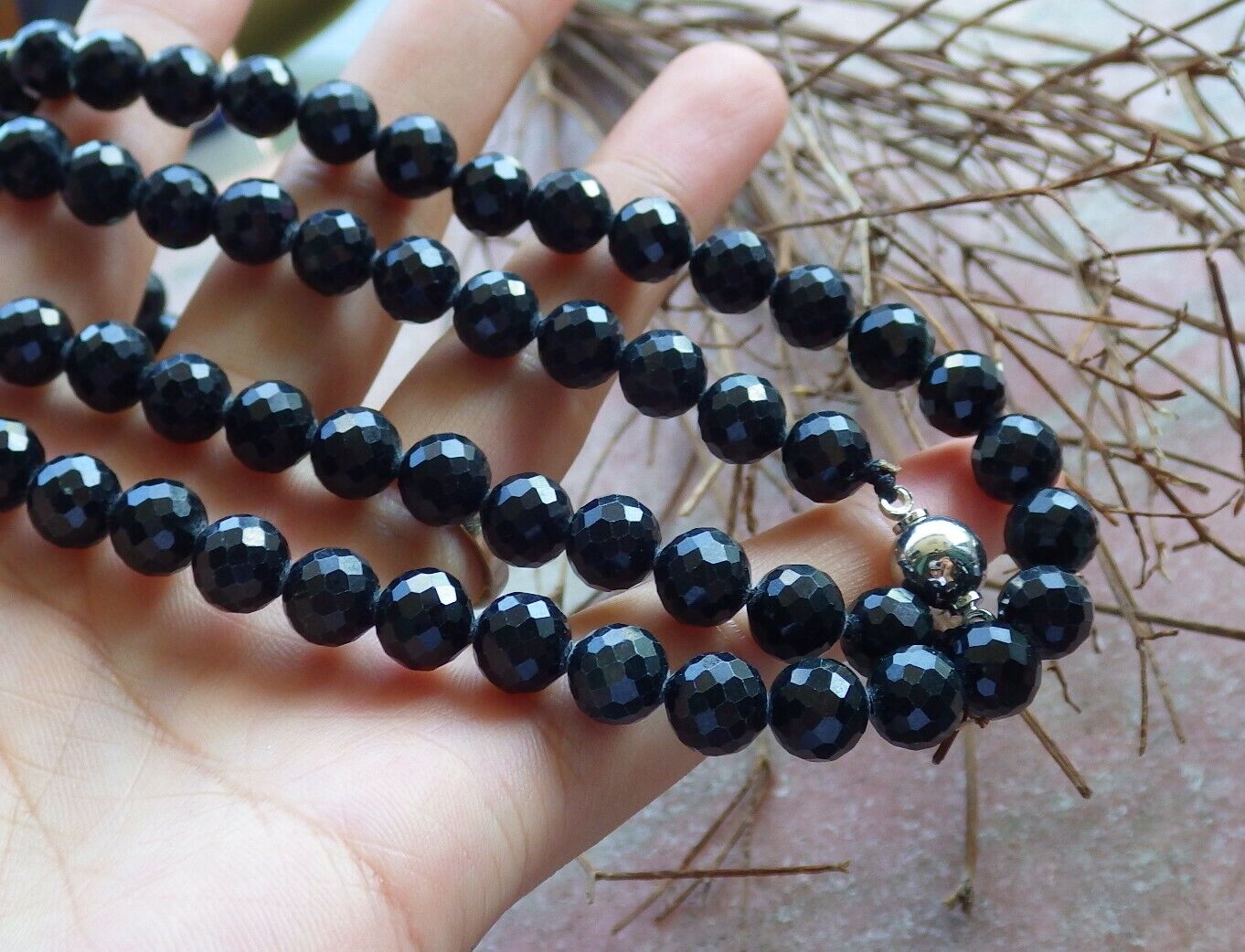 Certified Green Black 100% Natural A JADE Jadeite Bead beads Necklace 27 inches 墨翠 项链 535959  TN