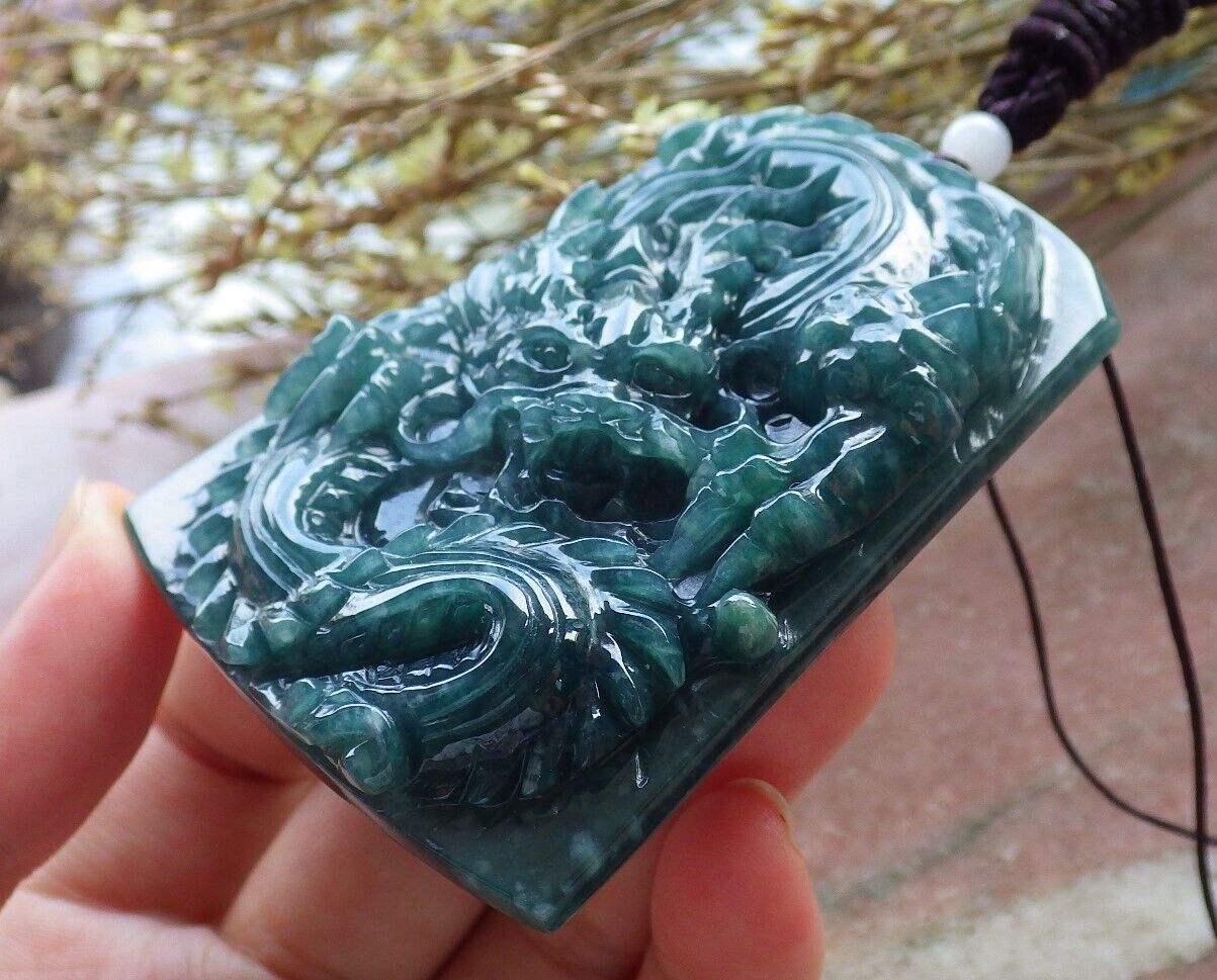Certified Icy Green Burma 100% Natural A Jade jadeite Pendant Dragon Ruyi Necklace 生意兴隆 574732 TN