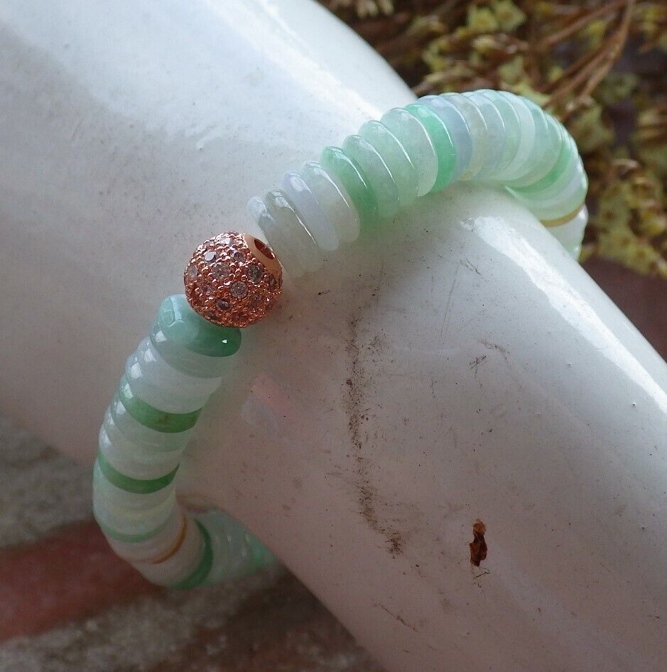Certified Yellow Green Pale Lavender 100% Natural A JADE Jadeite Bead Beads Bangle Circle Bead Beads Bangle Bracelet 平安扣手链 525208   TN