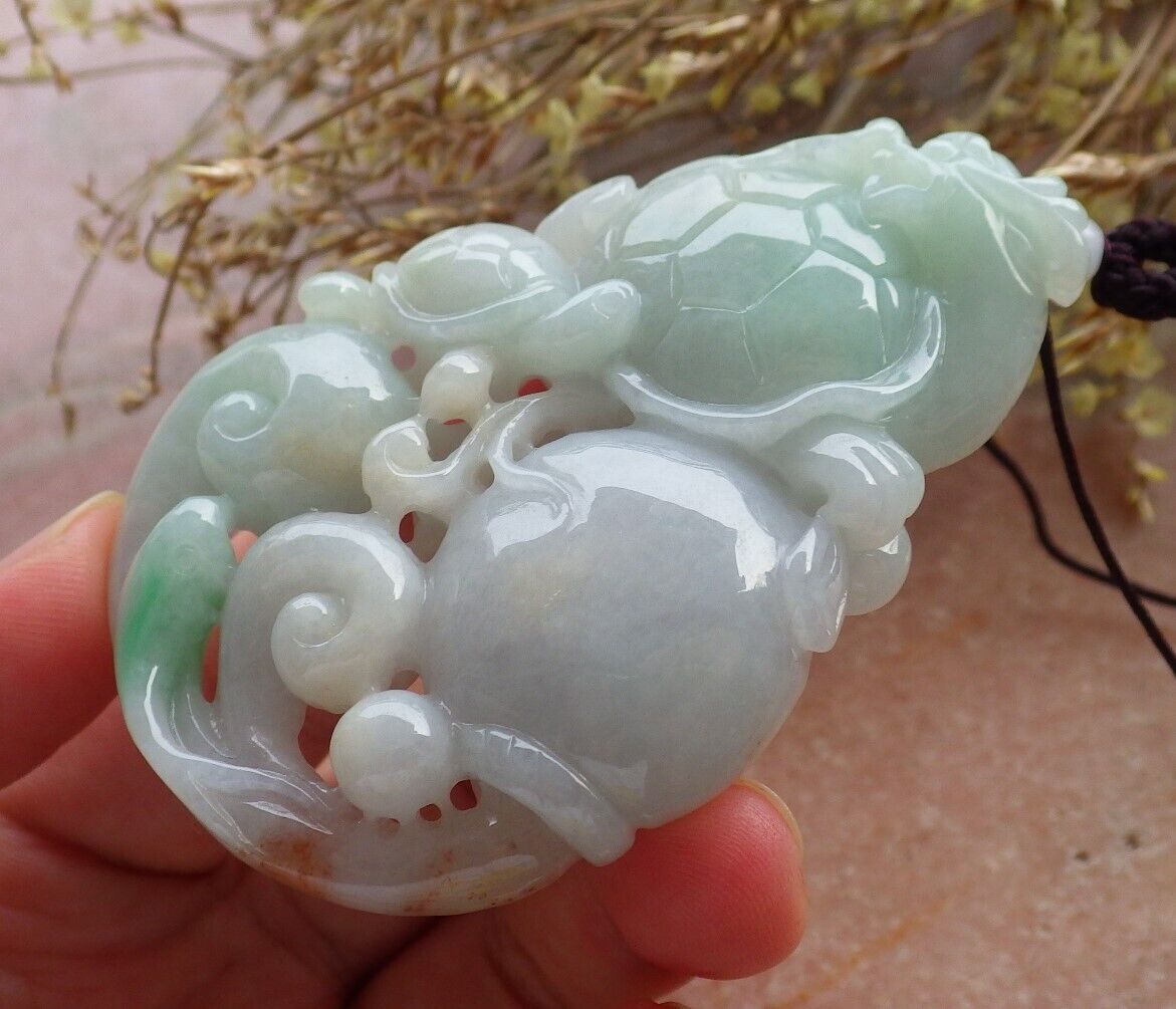 Certified Red Green Burma 100% Natural A Jade jadeite Pendant Dragon Turtle Coin Lotus Flower Ruyi Necklace 龙龟 575114 TN