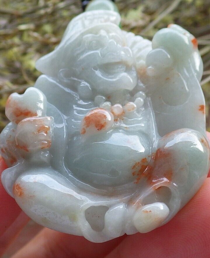 Certified Red Green Burma 100% Natural A Jade jadeite pendant Happy Ji Kung Buddha God Fan Gourd Necklace 济公 573964 TN