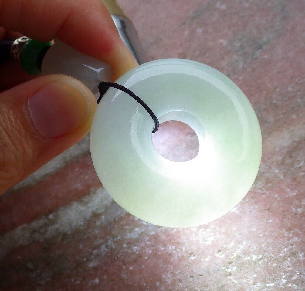 Certified Icy Green Light Lavender 100% Natural A Jade jadeite Pendant Circle Donut Necklace 平安扣 524911  TN