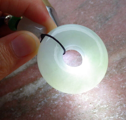 Certified Icy Green Light Lavender 100% Natural A Jade jadeite Pendant Circle Donut Necklace 平安扣 524911  TN