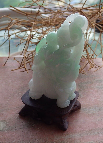 Certified Green 100% Natural A Jade jadeite Display Elephant Monkey Lotus Flower Ruyi Necklace 封侯拜相 521119 *TN* Include woodstand