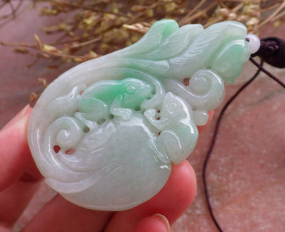 Certified Green Burma 100% Natural A Jade jadeite Pendant Frog Toad Lotus Flower Ruyi Coin 招财蟾 575079 TN