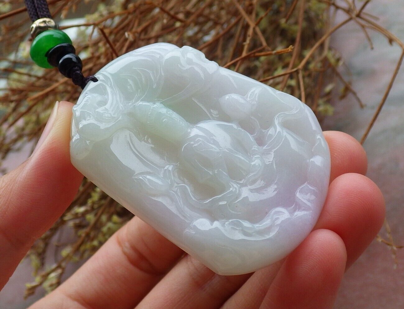 Certified Green Pale Lavender 100% Natural A Jade jadeite Pendant Guanyin Kwan Yin Phoenix Lotus Flower Necklace 观音 525022  TN