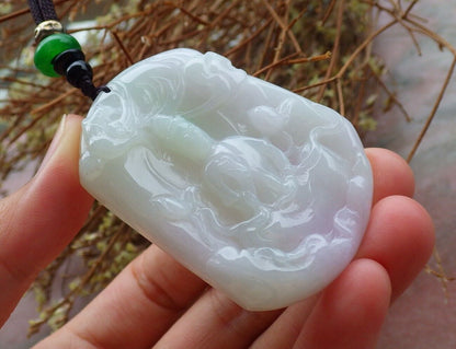 Certified Green Pale Lavender 100% Natural A Jade jadeite Pendant Guanyin Kwan Yin Phoenix Lotus Flower Necklace 观音 525022  TN