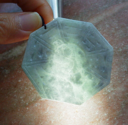 Certified Pale Green Lavender 100% Natural A Jade jadeite Pendant Eight Diagram Feng Shui Necklace 运转乾坤 530120  TN
