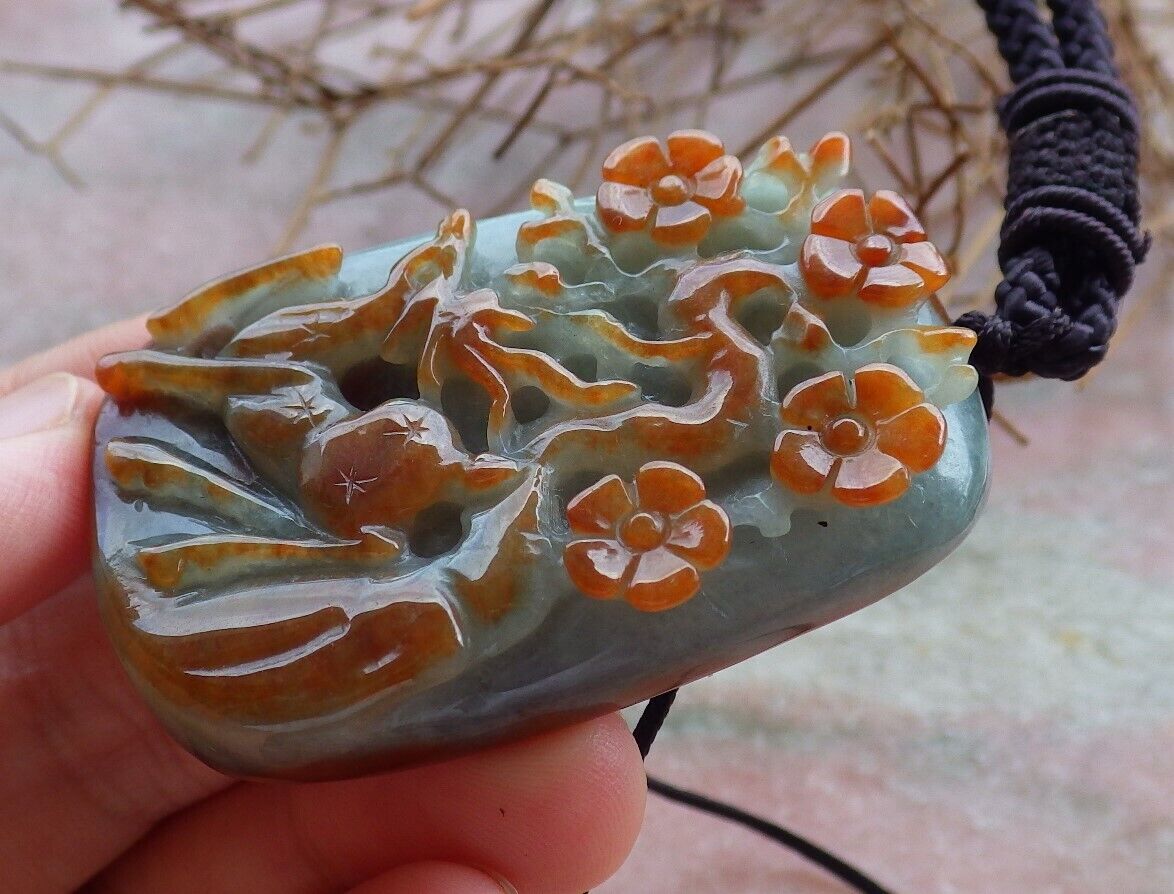Certified Red Green 100% Natural A Jade jadeite Pendant Deer Flower Necklace 梅花鹿 529538   TN