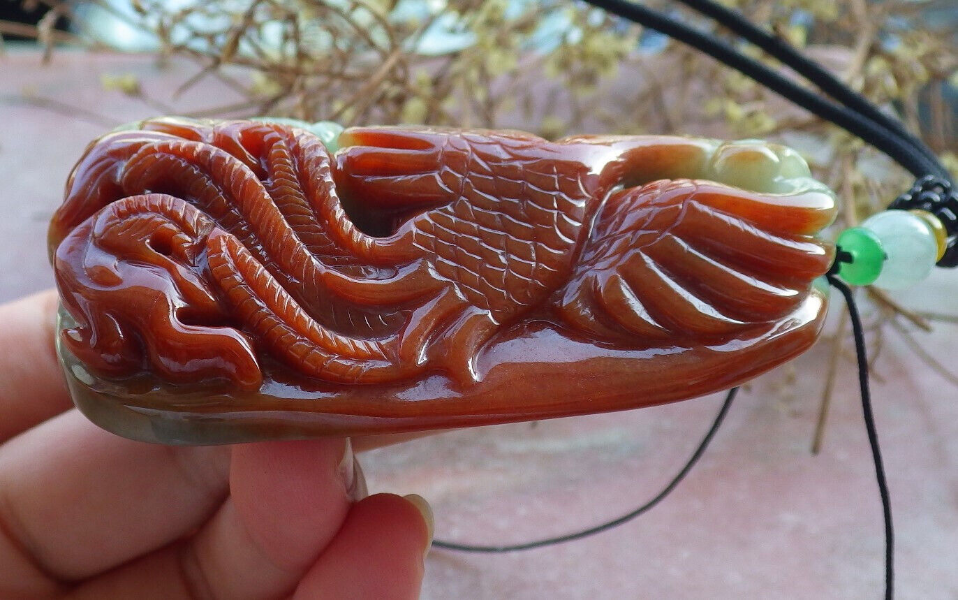 Certified Red Green Burma 100% Natural A Jade jadeite Pendant Phoenix Flower Necklace 凤凰 633050  TN