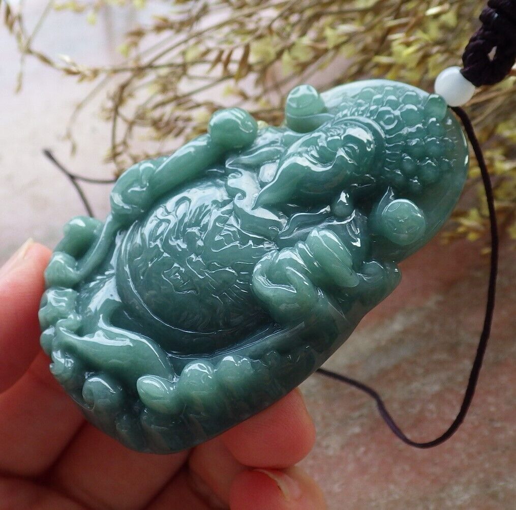 Certified Icy Green Yellow Burma 100% Natural A Jade jadeite Pendant Money God Yuan Bao Coin Ruyi Necklace 财神 574756 TN
