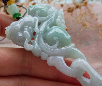 Certified Green Burma 100% Natural A Jade jadeite Pendant Deer Flower Peach Gourd Coin Necklace W Ring 梅花鹿 636653  TN