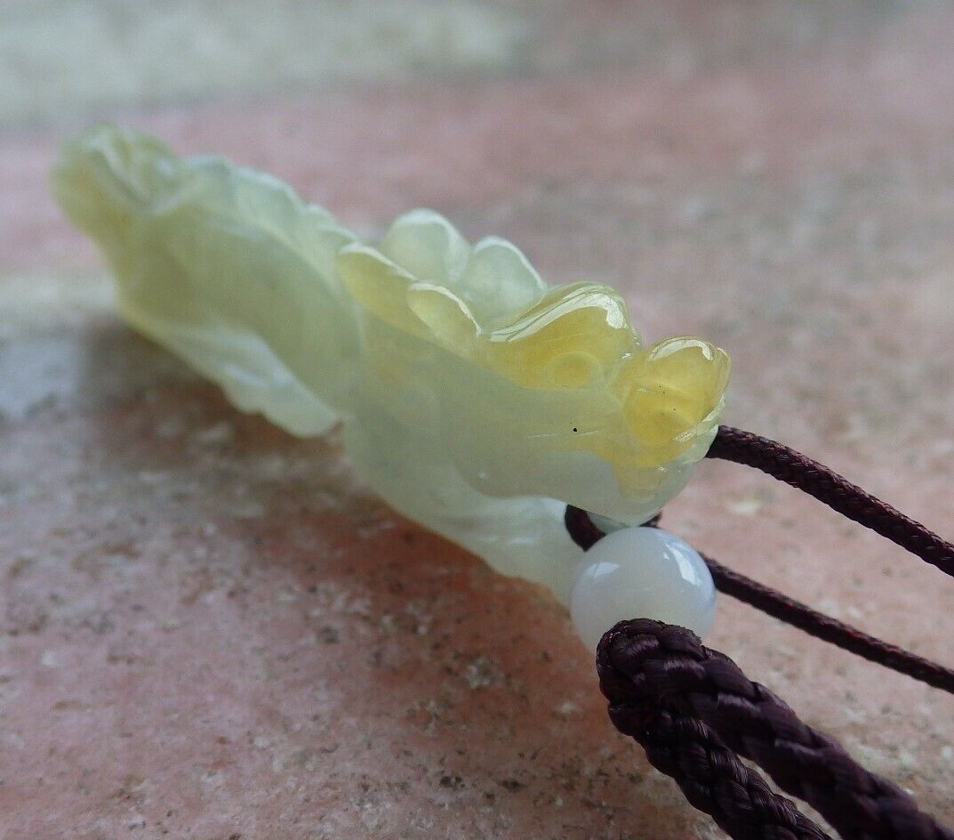 Certified Yellow 100% Natural A Jade jadeite pendant Dragon Necklace 生意兴隆 526193  TN