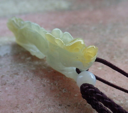 Certified Yellow 100% Natural A Jade jadeite pendant Dragon Necklace 生意兴隆 526193  TN