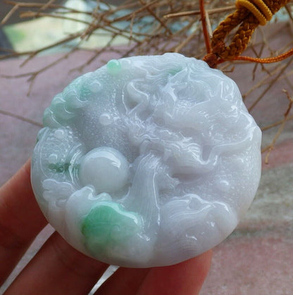 Certified Green 100% Natural A Jade jadeite Pendant Dragon Bead Lotus Flower Ruyi Necklace 生意兴隆 521035  TN