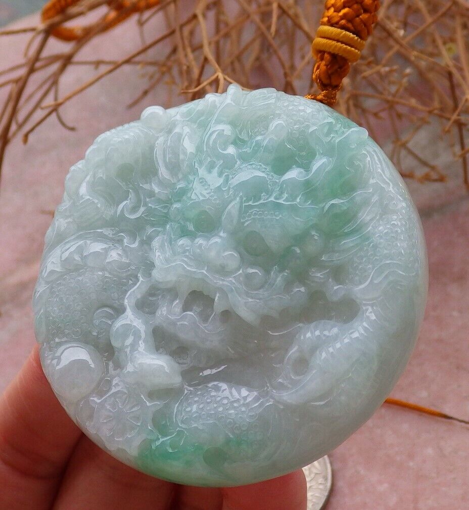 Certified Green 100% Natural A Jade jadeite pendant Dragon Mouse Rat Bead Circle Necklace 望子成龙 519590  TN