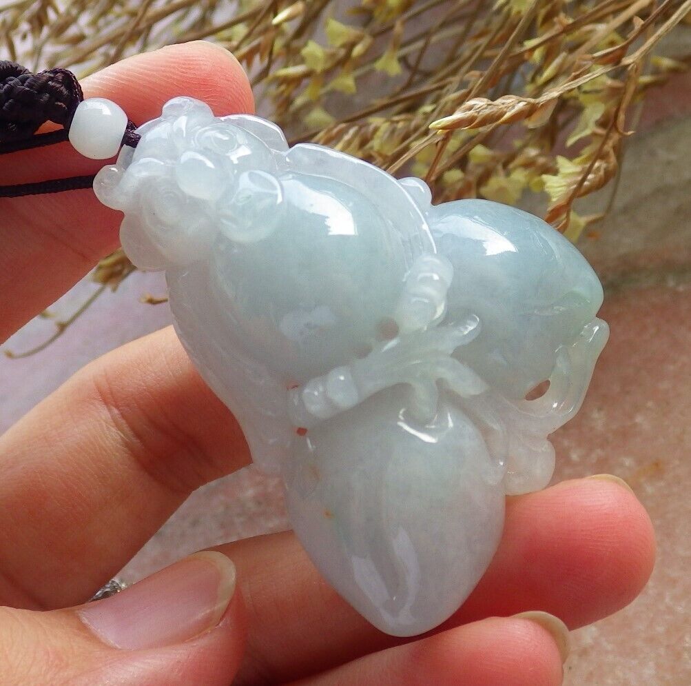 Certified Green Pale Lavender Burma 100% Natural A Jade jadeite Pendant Owl Peach Coin Necklace 猫头鹰 575345 TN