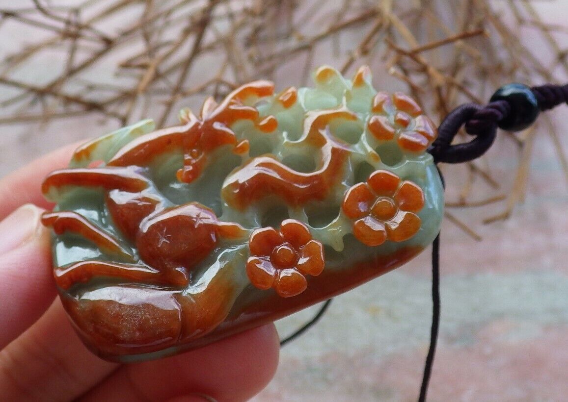Certified Red Green 100% Natural A Jade jadeite Pendant Deer Flower Necklace 梅花鹿 529589  TN