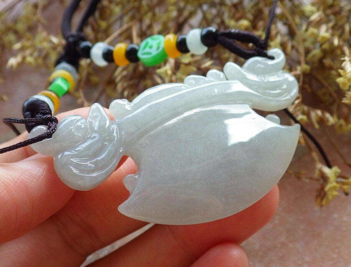 Certified Pale Lavender Green 100% Natural A Jade jadeite Pendant Dragon Axe Necklace 龙斧头 529917
