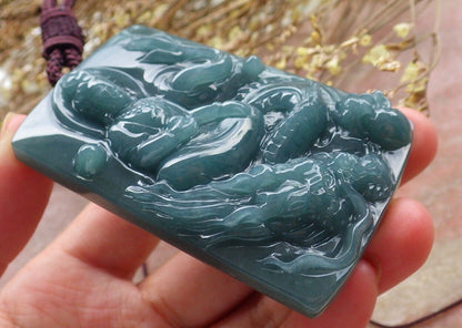 Certified Icy Green Burma 100% Natural A Jade jadeite Pendant Guanyin Kwan Yin Dragon Necklace 观音 575232 TN