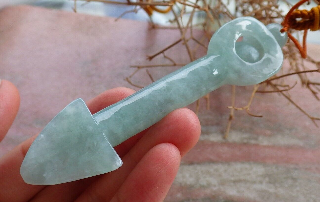 Certified Green 100% Natural A Jade jadeite Pendant Arrow Bead Necklace 箭 520198  TN