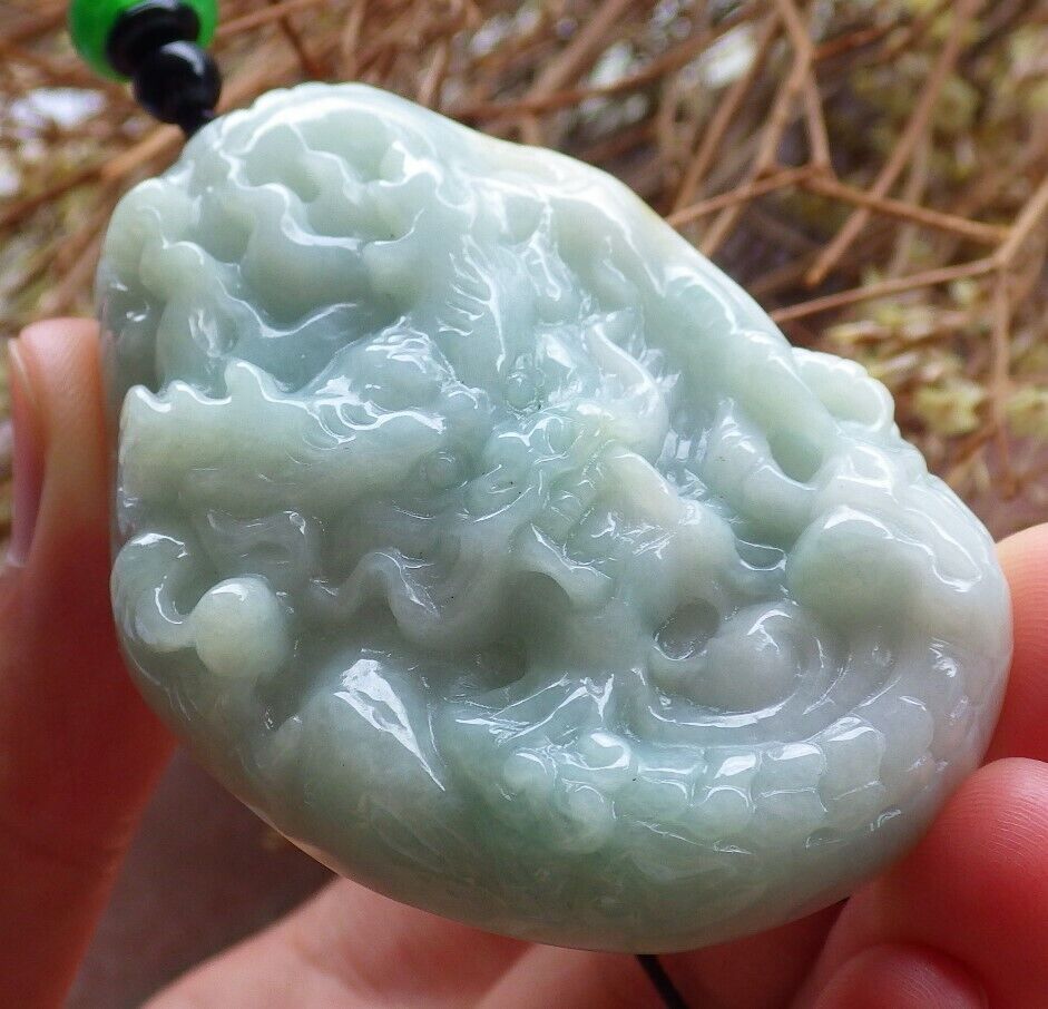 Certified Green 100% Natural A Jade jadeite Pendant Dragon Bead Necklace 生意兴隆 524694  TN