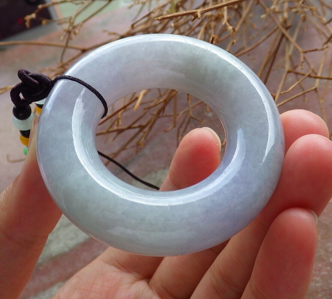 Certified Pale Lavender Green 100% Natural A Jade jadeite Pendant Circle Donut Necklace 平安扣 525743  TN
