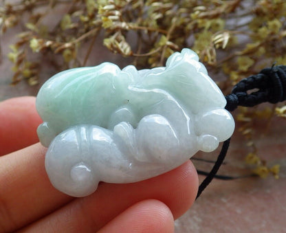 Certified Green 100% Natural A Jade jadeite Pendant Fox Lotus Flower Ruyi Coin Necklace 狐狸 529893  TN