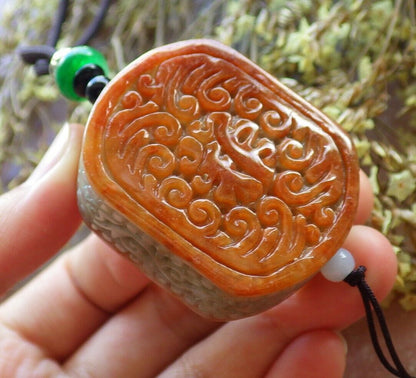 Certified Red Green 100% Natural A Jade jadeite Pendant Lotus Flower Ruyi Fu Necklace 524069  TN